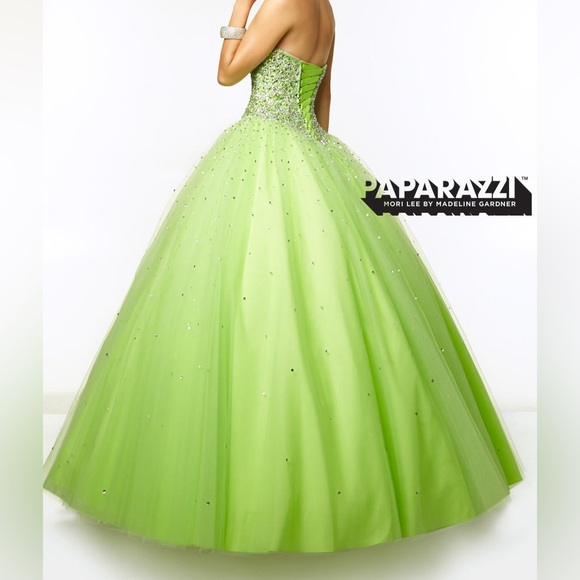 PAPARAZZI BY MORI LEE Lime Green Prom Dress - Picture 2 of 7